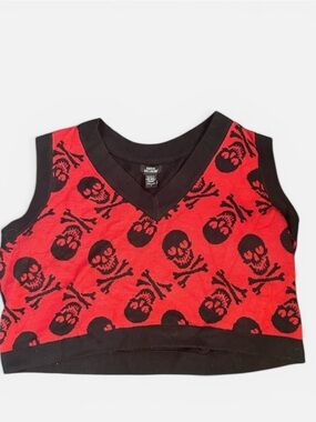 Social Collision Dark Red Skull cropped sweater vest